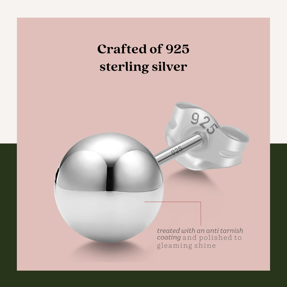 KEZEF 925 Sterling Silver Ball Stud Earrings for Women, 8mm