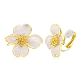 NUOKUN Clip on Earrings Women, 14K Gold Plated Earrings for Sensitive Ears, Fashion Women's Earrings Jewelry Birthday Gift for Wife Grandma Daughter on Christmas Thanksgiving (Sakura Cream Enamel Earrings)