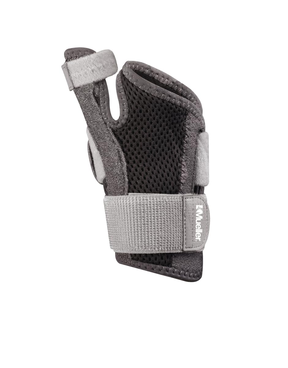 MUELLER Sports Medicine Adjust-to-Fit Thumb Brace, Spica Splint, Thumb Pain Relief Stabilizer for Men and Women, Ideal for De Quervain's Tenosynovitis, Arthritis, Sprains, Fits Right or Left, Gray, One Size