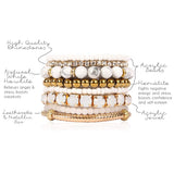 RIAH FASHION Multi Color Stretch Beaded Stackable Bracelets - Layering Bead Strand Statement Wrap Bangles (Natural Stone - White Howlite/Gold, 7.0 Inches)