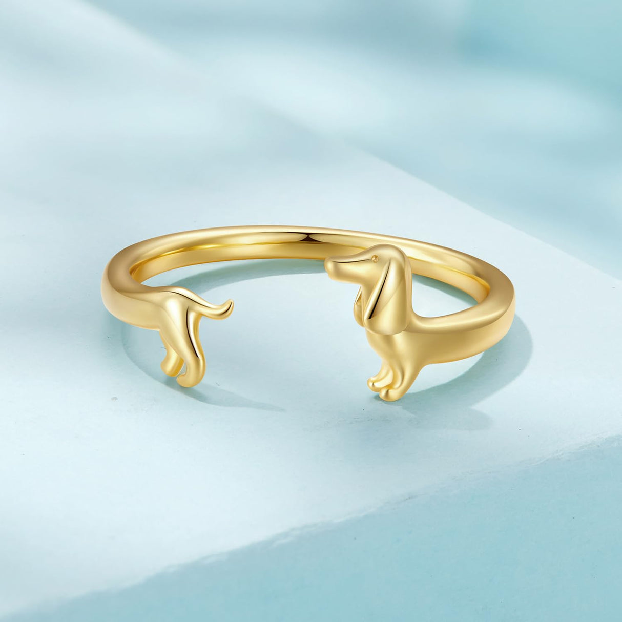 MUNDELL Cute Dachshund Rings 14K Gold Plated Puppy Dog Rings for Women Animal Rings Stacking Ring Statement Ring