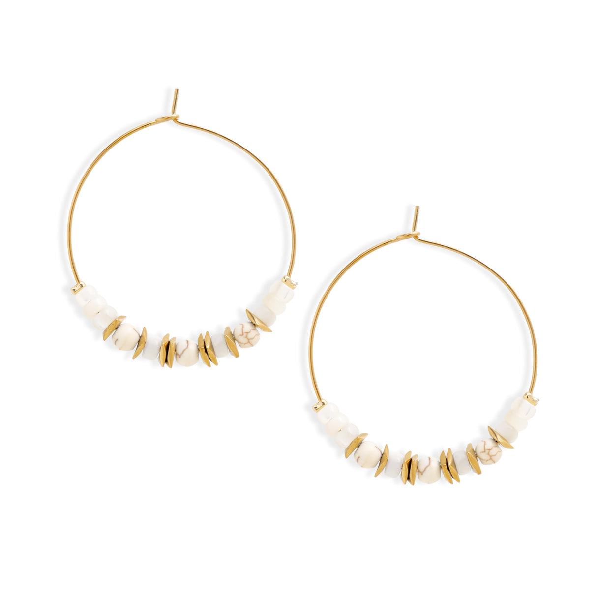 Frigotine Gold Boho Shell Beaded Hoop Earrings for Women, Retro Circle Mother of Pearl Handmade Lightweight Jewelry Christmas Holiday Beach Accessories Gift