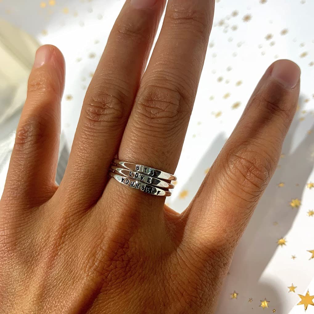 By Hannah Design Teeny Tiny Stacking Sterling Silver Ring Personalized Ring