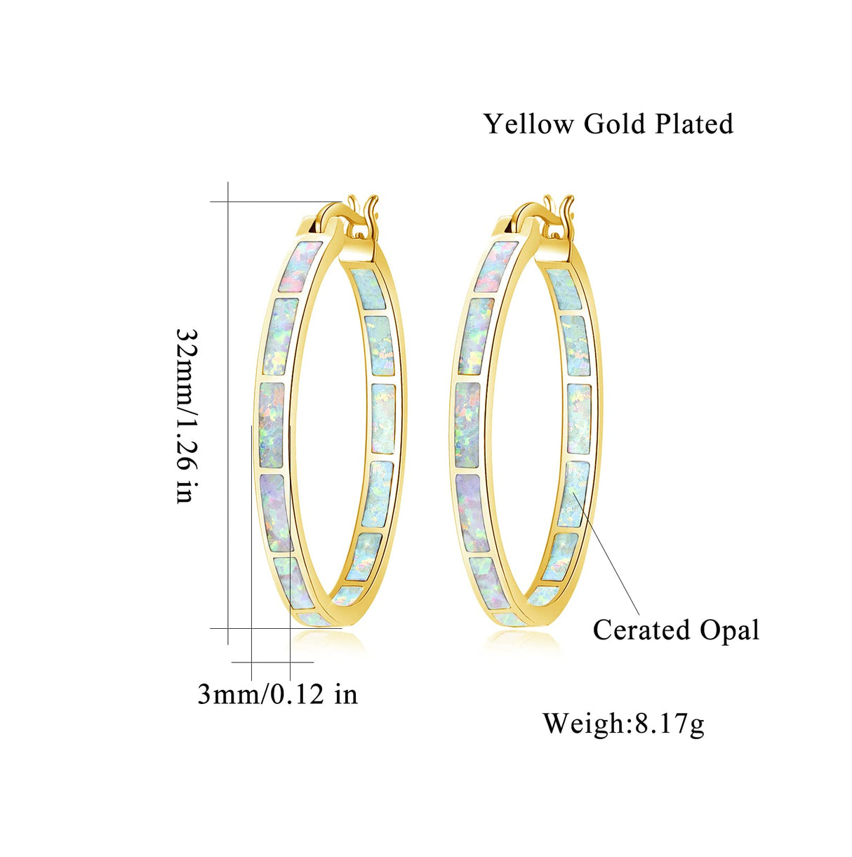 CiNily Big Gold Hoop Earrings Womens Opal Hoop Earrings 14K Gold Plated
