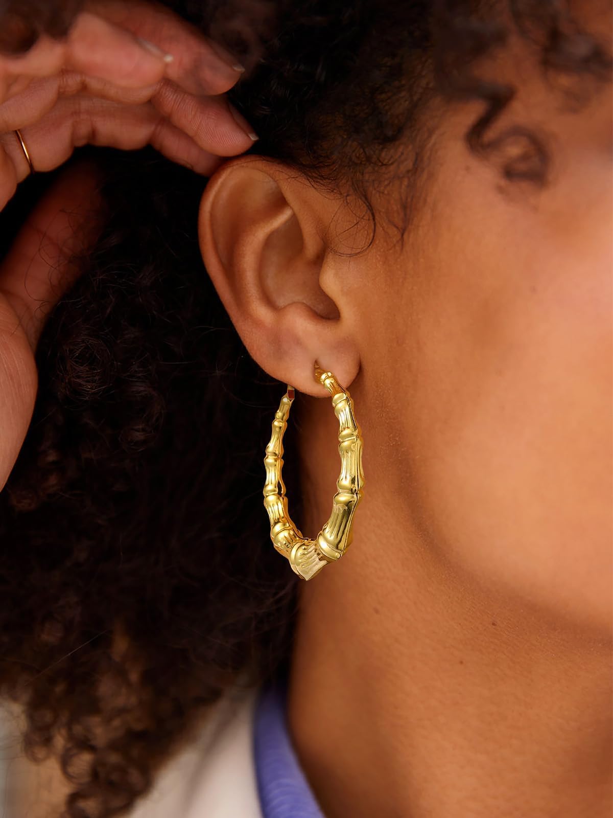 Party Jewelry 18K Gold Plated Lightweight Tube Bamboo Hoop Earrings for Women