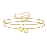 M MOOHAM Bracelets for Women - Dainty 14K-Gold-Plated Heart Initial Letter S Bracelets for Women Mom, Personalized Birthday Gifts for Mom Grandma Wife Womens Jewelry