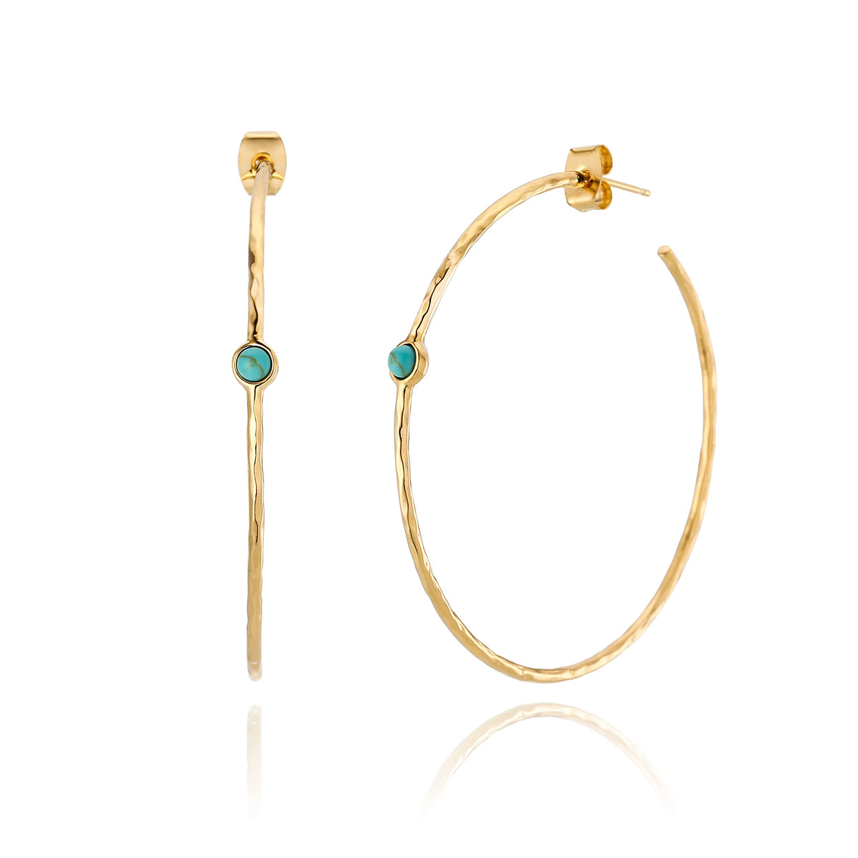 14K Gold-Plated Dainty Hoop Earrings with Simulated Blue Turquoise