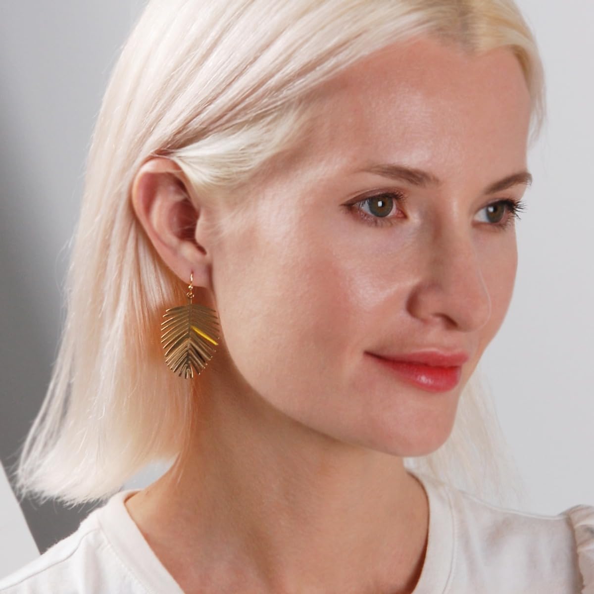 Gold Tone Leaf Earrings for Women - Bohemian Tropical Dangles, Palm Drops