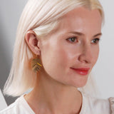 Gold Tone Leaf Earrings for Women - Bohemian Tropical Dangles, Palm Drops