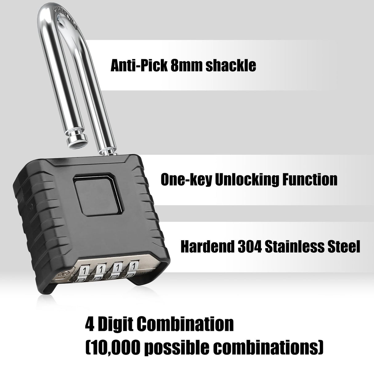 2 Pack 2.3in Long Shackle Combination Padlock [One-Touch Unlocking], Diyife Large Heavy Duty Outdoor Padlock Design of Hidden Password, High Security for Locker, Gym, Garden, Fences, Garage, Black
