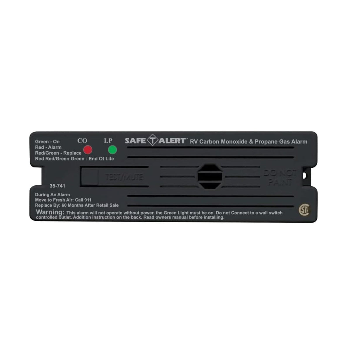 Safe T Alert 35 Series Dual LP/CO Alarm - Propane and Carbon Monoxide Alarm - Surface Mount, Black - 35-741-BL
