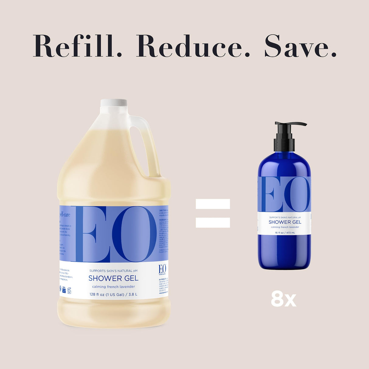 EO Shower Gel Body Wash Refill, 1 Gallon, French Lavender, Organic Plant-Based Skin Conditioning Cleanser with Pure Essentials Oils