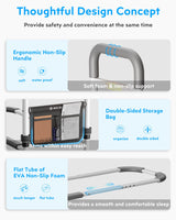 Bed Rails Elderly Adults Safety: Side Assist Grab Bar Handrails for Seniors with Motion Sensor LED Light Pouch - Adjustable Bed Cane Portable Handle Bedside Railing - Fits Twin Full Queen King Grey