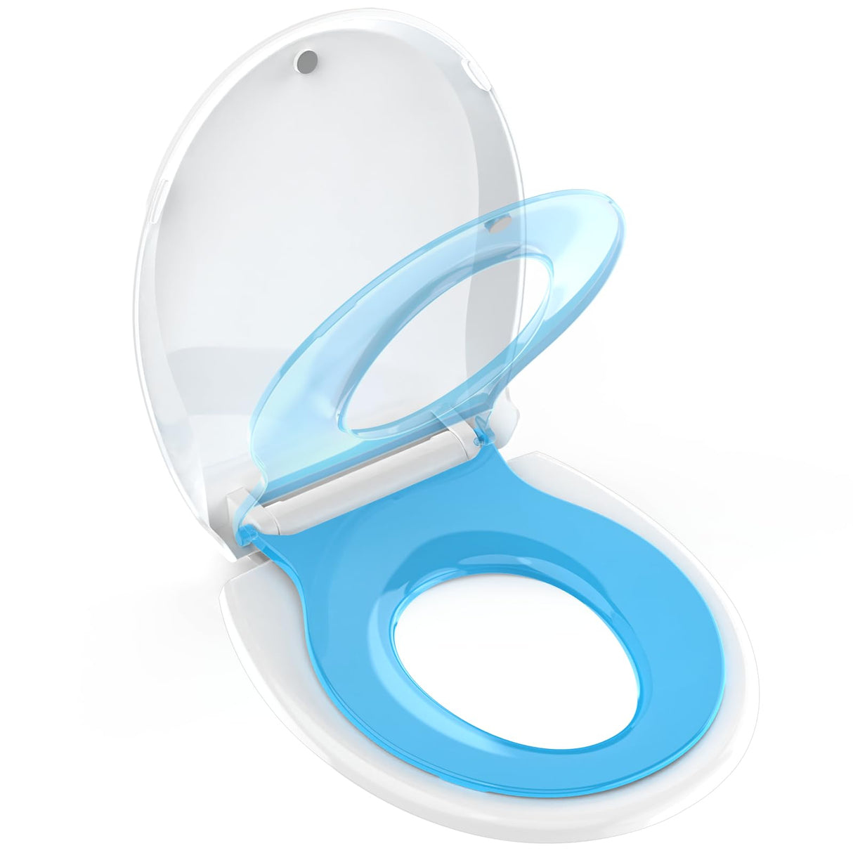 Potty Training Seat Built-in Toilet Seat, Round Toilet Seat 16.5inch with Baby Seat 2 in 1 Soft Close Quiet No Slapping, Magnetic Absorption, Easy Installation for Bottom Fixing Toilet，White and Blue