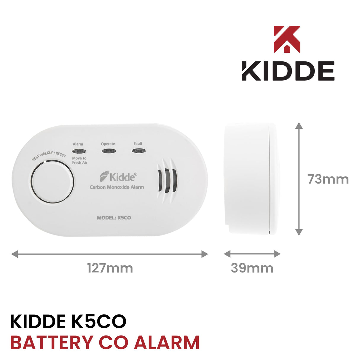 Kidde 5CO Carbon Monoxide Alarm and Detector with AA Batteries - 10 Year Sensor Life CO Alarm for Home