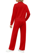 XIEERDUO Christmas Outfits for Women 2025 Red Zipper 2 Piece Womens Loungewear Set Sweatsuit Sweatshirt Tracksuit M