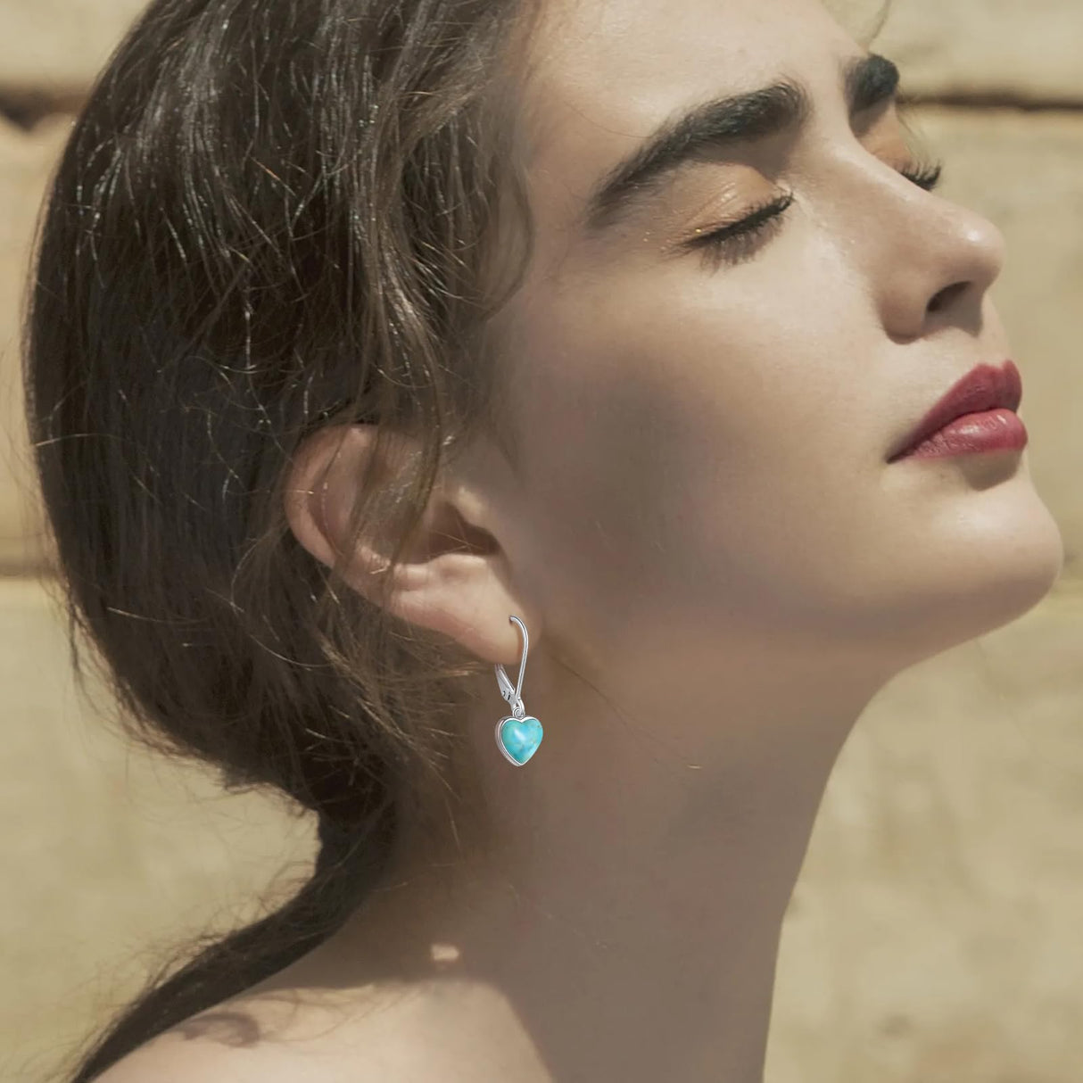 Phyonio Heart Natural Turquoise Earrings for Women - Top AAA Grade, Hypoallergenic 925 Sterling Silver Leverback Dangle Earrings, Trendy Jewelry Gifts