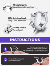 Richsteel Silver Hoop Earrings for Men, Stainless Steel Punk Spike Earrings
