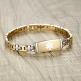 Tarring Fashion Lady Stainless steel Medical Alert id Bracelets with Free Engraving (Gold-7.5 in)