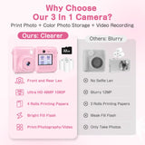 Kids Camera Instant Print, Dual-Lens 48MP Digital Camera for Christmas Birthday Gifts, 1080P Selfie Instant Cameras for Kids with 32GB Card, Instant Print Digital Camera for Girls Boys-Pink
