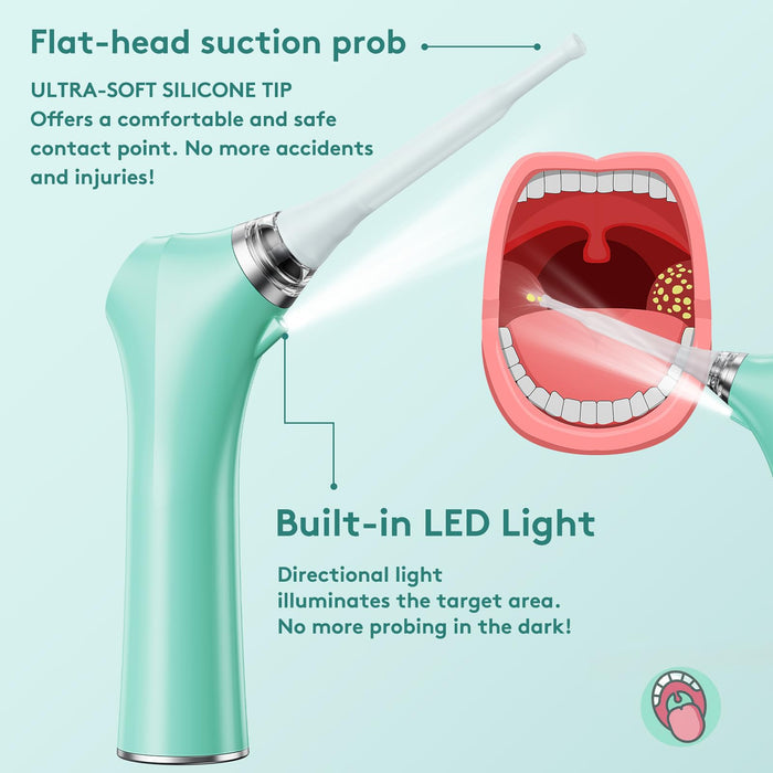 ALITAKE Electronic Vacuum Tonsil Stone Remover - Tonsil Stone Removal Kit with Built-in LED Light & 3 Suction Mode - Fight Bad Breath Oral Irrigator & 5X Magnifying Mirror for Tonsil Stone Removal - Green