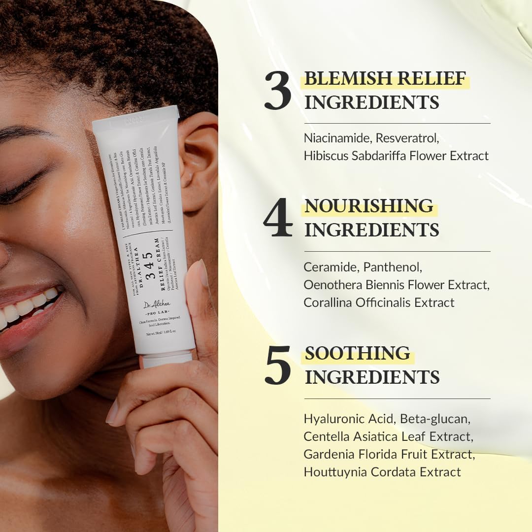 Dr.Althea 345 Relief Cream | Daily Face Moisturizer | Blemish Relief Care | Soothing Recovery & Moisture with Niacinamide, Panthenol | Korean Vegan Skin Care for All Skin Types | 1.7 Fl Oz (Pack of 2)
