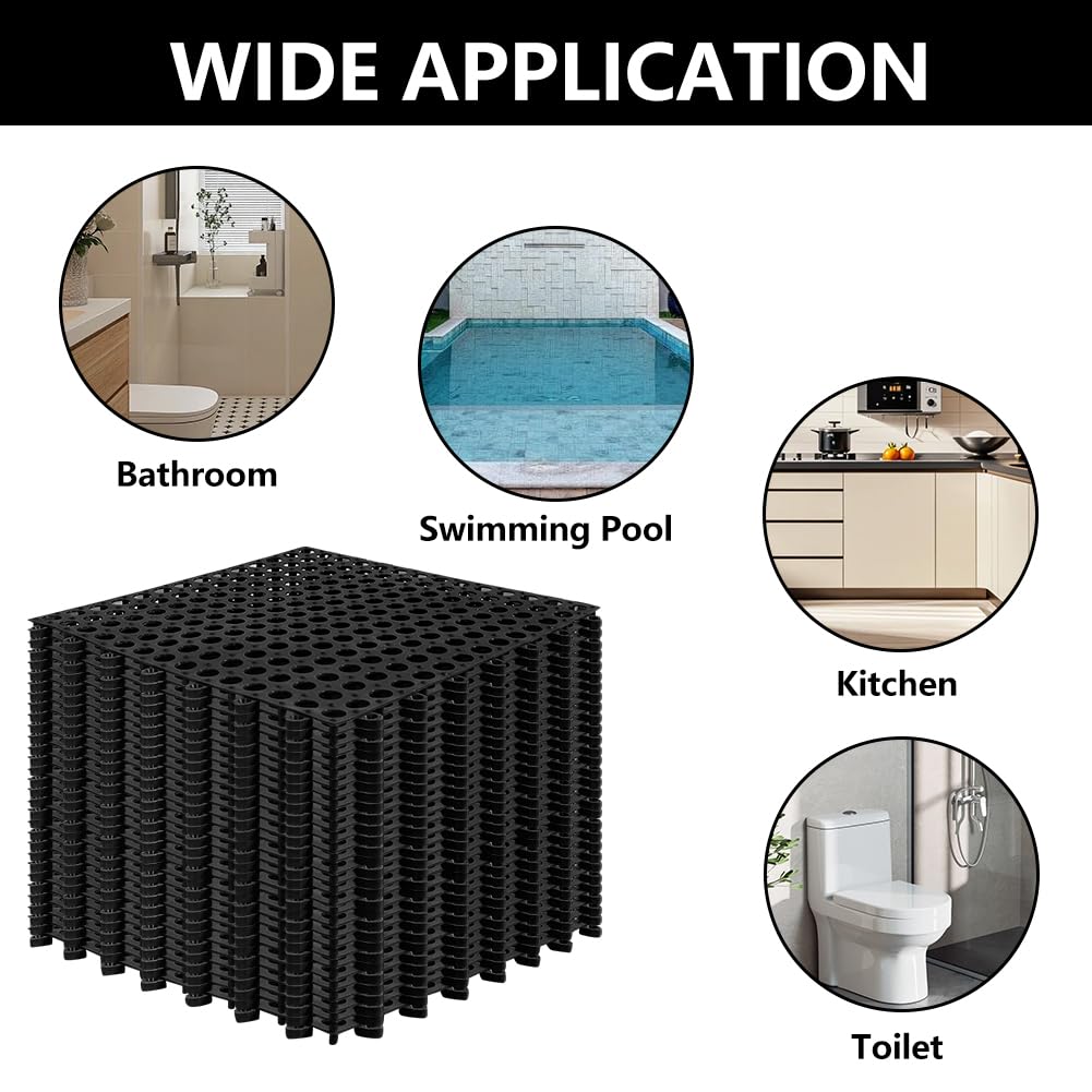 Interlocking Floor Tiles 12x12 Inch, 12 Pack Soft PVC Non-Slip Drainage Tiles with Holes for Bathroom, Pool Deck, Gym, Garage, Kitchen & Wet Areas, Easy Splicing Anti-Fatigue Mat (12)
