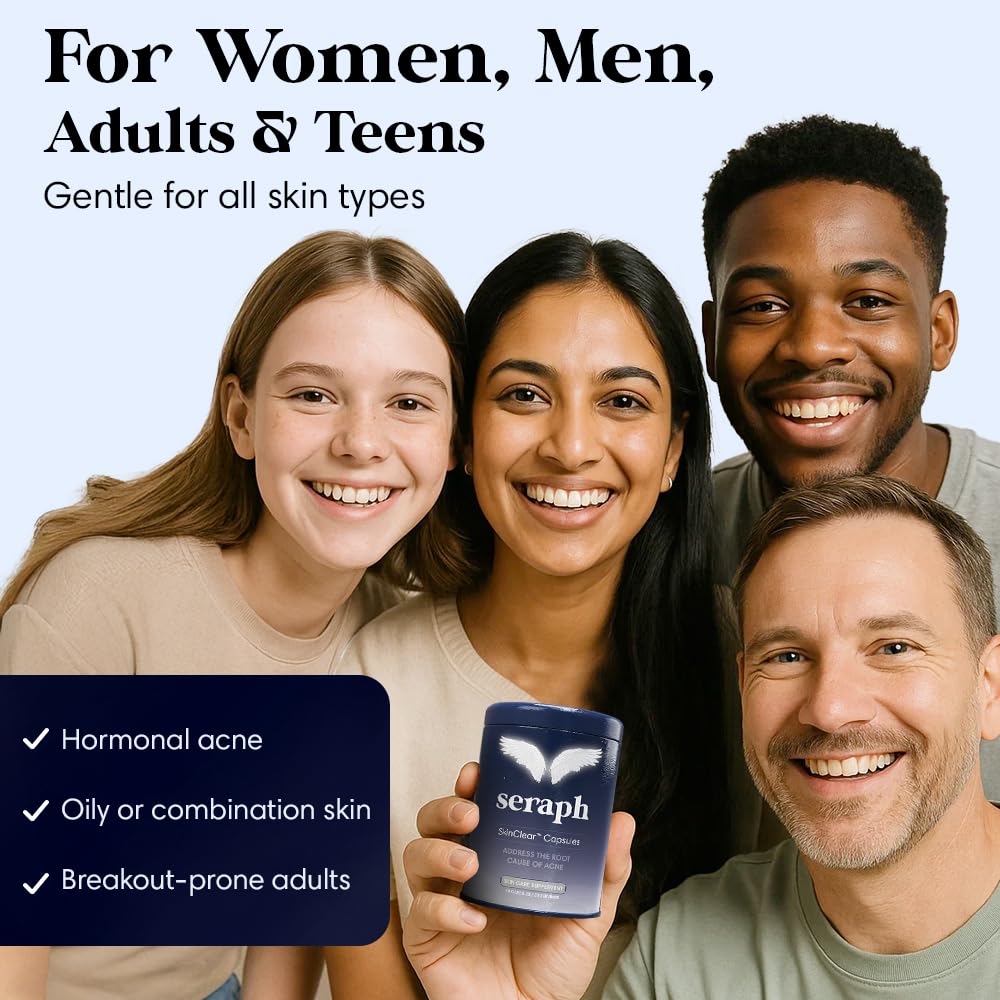 Seraph Acne Supplement - Hormonal Acne Pills Treatment - Pimple Supplements for Women - Skin Care Supplement for Teen, Men, & Adults - Made in USA - 60 Tablets