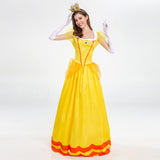 Halloween Costumes for Women: Princess Cosplay Costume for Women Yellow Princess Dress with Crown Role Play Adult Clothes Set Birthday Carnival Party Fancy Dress Up Christmas Outfits Yellow Medium