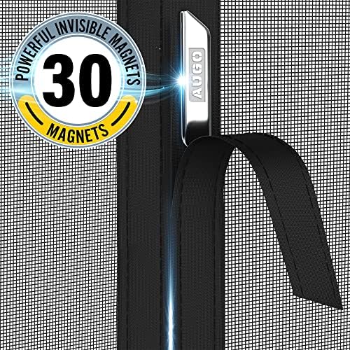 AUGO Magnetic Fiberglass Screen Door - Self Sealing, Heavy Duty, Hands Free Mesh Partition Keeps Bugs Out - Door Screen Magnetic Closure - Patent Pending Keep Open Feature - 34 Inch x 81 Inch
