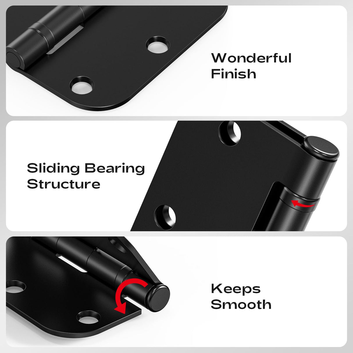 6 Pack Matte Black Door Hinges 3.5 Inch 5/8" Radius Round Ball Bearing Interior Door Hinges for Bedroom and Office No Squeak Flat Iron Hardware for Home Improvement Essentials