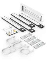 12" Ultra-Thin Under Cabinet Lighting Wireless, Aluminum Alloy Under Counter Lights for Kitchen, 3-Color-Temps Magnetic Closet Lights, Rechargeable Motion Sensor Light Indoor (4 Pack, Black)