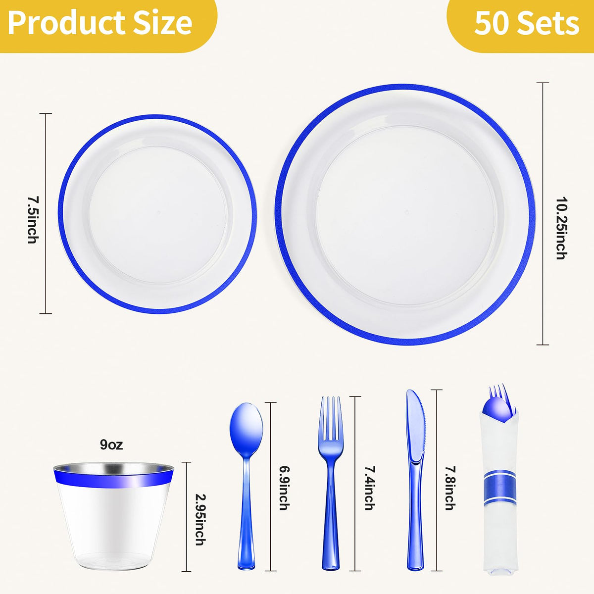 Goodluck 350 Pcs Clear Blue Plastic Plates Disposable for Party 50 Guests