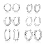 MIDEEO Gold/Silver Chunky Hoop Earrings Set for Women, 14K Gold Plated Twisted Huggie Hoop Earring Hypoallergenic Thick Open Lightweight Chunky Hoop Earrings Jewelry for Gifts
