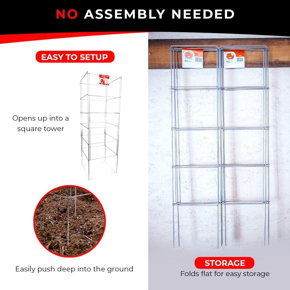 Cedar Ridge Square Foldable Tomato Cages - Heavy Duty Plant Support for Vegetable Garden, Vegetables, and Flowers - Stakes and Trellis for Climbing Plants - Made in The USA (13x40) - 3-Pack
