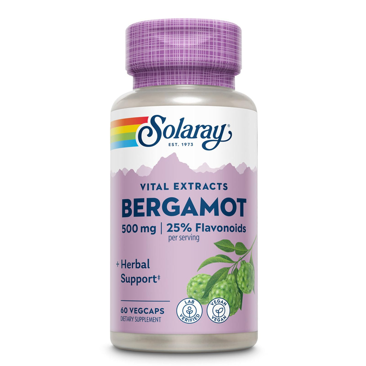 SOLARAY Bergamot 500 mg - Citrus Bergamot Supplement for an Active Lifestyle - Standardized to 25% Flavonoids - with Berberine HCl from Indian Barberry - Vegan, 60-Day Guarantee, 30 Serv, 60 VegCaps