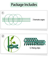 Alliico Plant Support Cages for Climbing Plant Upgrade Flower Tomato cage with Stand Stakes and Stable Support Rings, 3 Pack with 12 Clips (36")
