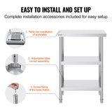 VEVOR Stainless Steel Food Prep Table, 14 x 24 x 34 Inch Commercial Food Prep Worktable Heavy Duty Prep Worktable, Metal Work Table with Adjustable Height for BBQ, Kitchen, Home, and Garage
