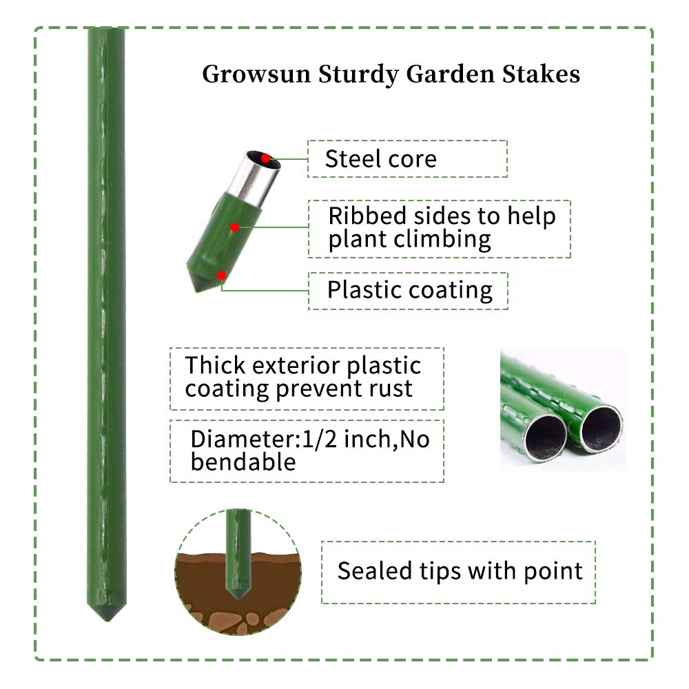 Growsun 6ft 50 Pack Tomato Stakes Plant Stake Supports Garden Fences Trellis Metal Plastic Coated Plant Cage Supports Climbing