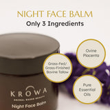 Krowa Night Face Balm - Grass Fed Tallow Cream w/Essential Oils. Growth Factors & Stem Cells for Natural Skin Rejuvenation. Collagen and Elastin to Boost Skin Renewal. Clean Beauty, No Additives
