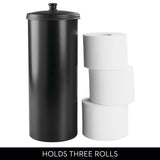 iDesign Freestanding Bathroom Toilet Paper Storage Holder with Lid for 3 Extra Rolls, Matte Black