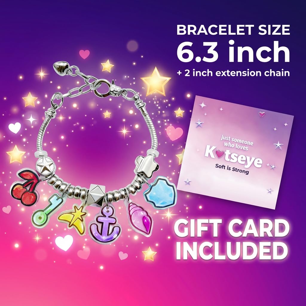Bracelets Inspired by KATSEYE Merch for Fans, Guardian Shield, Limitless Key, Stellar Tiara, Dual Cherry, Dream Anchor, Soothing Shell with Pink K-pop Style Card for Concert Outfits Gifts (7.5, Inches)