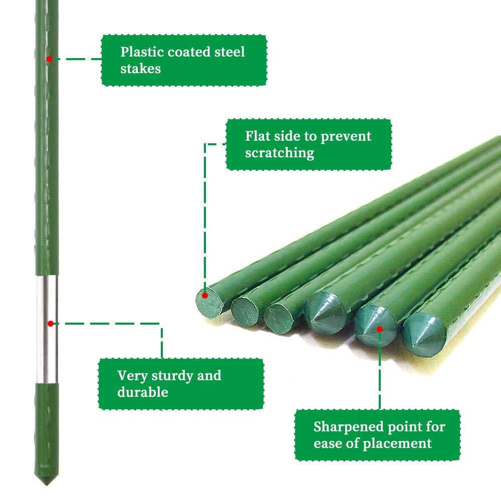 G-LEAF Garden Stakes 4 ft Plastic Coated Steel Tube Sturdy Metal Plant Sticks for Tomato,Cucumber,Bean,Tree,Pack of 50