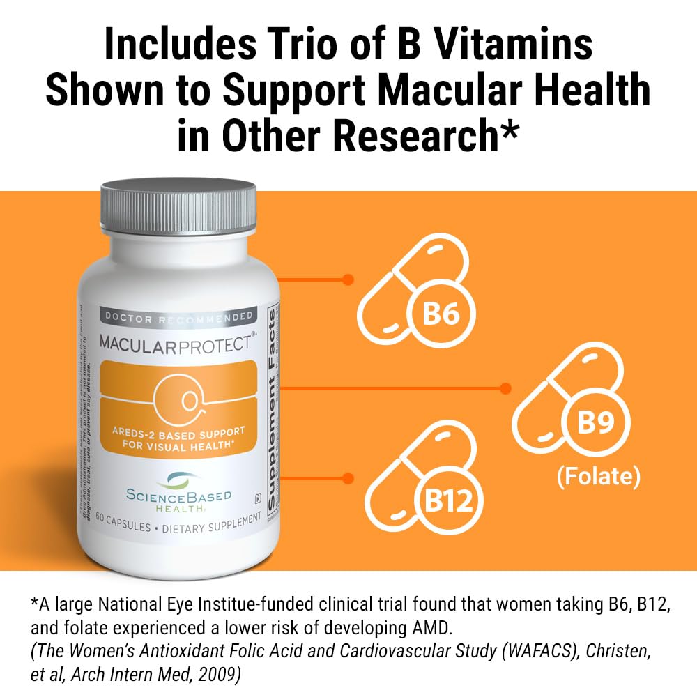 MacularProtect AREDS 2 Formula – Eye Health Vitamin and Mineral Supplement with Lutein, Zeaxanthin, and B Vitamins (B6, B12, and Folate) for Extra Macular Support – 60 Capsules
