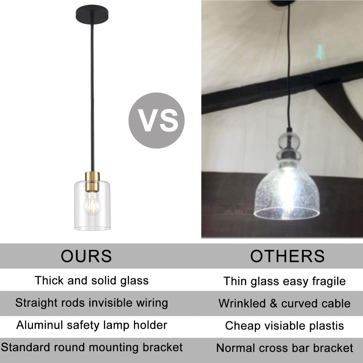 KLSS Black Brass Pendant Lights Kitchen Island - Clear Glass Pendant Light Fixture Multiple Stems Rods 3 Units 12 Inch 3 Units 4 Inch (2 Pack Black Brass Downrod)