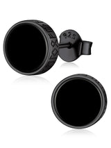 ChicSilver 925 Sterling Silver Earrings for Men, Hypoallergenic 8MM Viking Rune Men's Earring, Natural Black Onyx Mens Stud, Fathers Day Christmas Jewelry