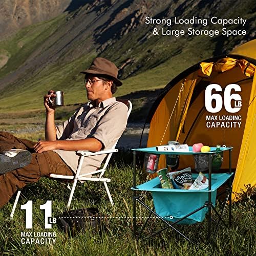 VILLEY Portable Camping Picnic Table, Lightweight Folding Beach Table with 4 Cup Holders and Carry Bag for Camp, Travel, Fishing, and Outdoor Activities