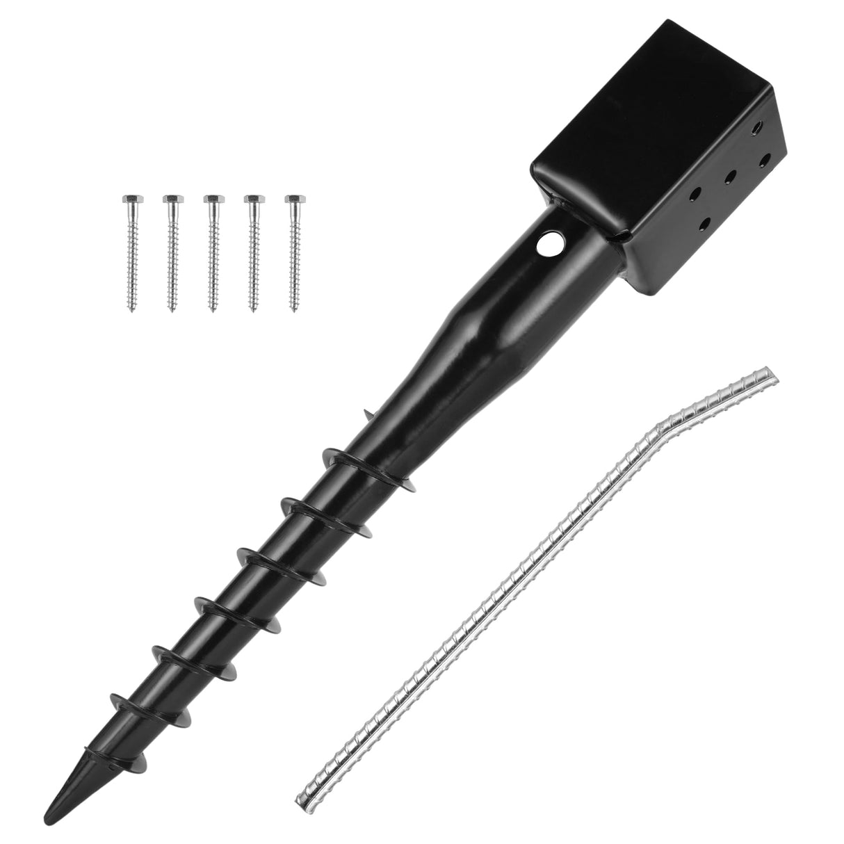 XYADX No Dig Ground Screw Anchor - Black Post Stake for 4x4 Wood Posts, Includes Lag Bolts & 27" Rebar, for Mailbox Posts and Fence Posts Anchor, 1 Pack