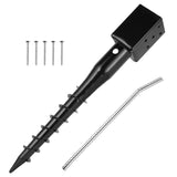 XYADX No Dig Ground Screw Anchor - Black Post Stake for 4x4 Wood Posts, Includes Lag Bolts & 27" Rebar, for Mailbox Posts and Fence Posts Anchor, 1 Pack