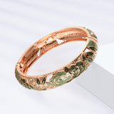 UJOY Vintage Jewelry Cloisonne Handcrafted Enameled Gorgeous Rhinestone Hinged Cuff Bracelet Bangles Gifts 88C06 Rose Green